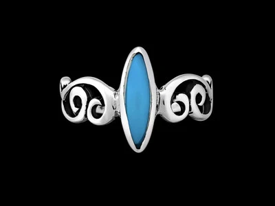 尺寸 6-925 纯银绿松石树脂侯爵式戒指,拉长... — 第 1/4 张图片