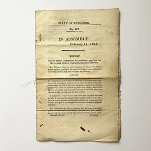1843 New York State Assembly Report Restricting Laws Medical Practice History - Picture 1 of 8