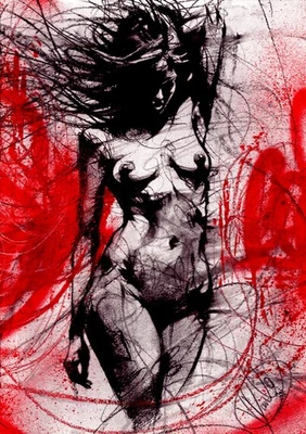 Female nude ORIGINAL street art painting urban style lady pinup NO RESERVE red - Image 1 of 4