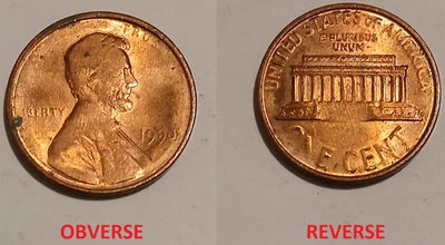 ERROR Struck Through Grease "Greasy Ghost" 1990 Lincoln Cent Circulated - Image 1 of 4