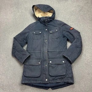 Barbour Jacket Adult Small Blue Canvas Hunting Country Hood Lined Coat Mens - Picture 1 of 13