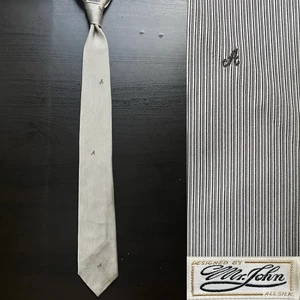 Mr. John ‘A’ Silver Silk Slim Tie EUC VTG Trad Ivy Prep 1950s 1960s De Pinna - Picture 1 of 10