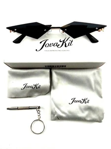 Jova seltene Funky Y2K Sonnenbrille dreieckig schwarze Gläser goldfarbenes Gestell - Bild 1 von 4