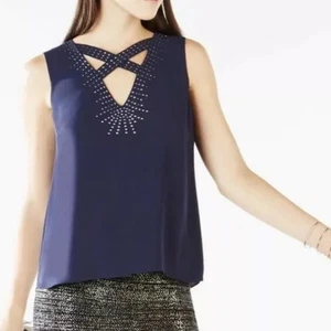 BCBGMaxazria Joline blu navy borchiato tank cross XXS nuovo con etichette nuovo - Foto 1 di 10