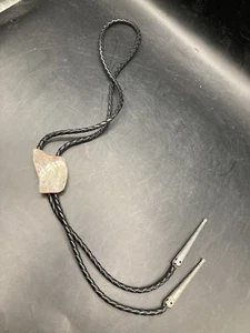 Vintage Western Bolokrawatte Edelstein Cowboy schwarz geflochten Leder - Bild 1 von 5