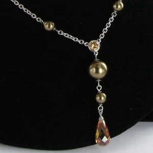 295 $ Belle Etoile Alexandria Halskette Sterling Champagner Muschel Perle Briolett - Bild 1 von 2
