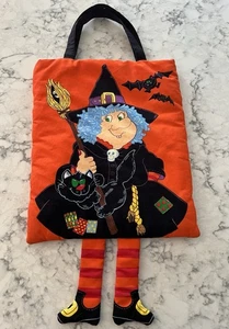 Vintage Halloween Witch Trick or Treat Candy Bag Homemade Cloth Fabric W/ Legs - Picture 1 of 14