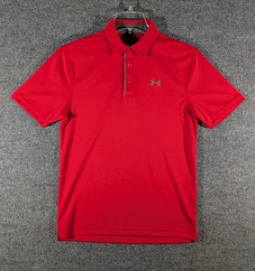Under Armour Men's Polo Shirt Small Red Ribbed Loose Golf Performance Heatgear - Picture 1 of 15