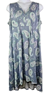Ruby Rd Midi Dress Women's 2X Sleeveless Raised Paisley Blue Boho Beach Cruise - Picture 1 of 10