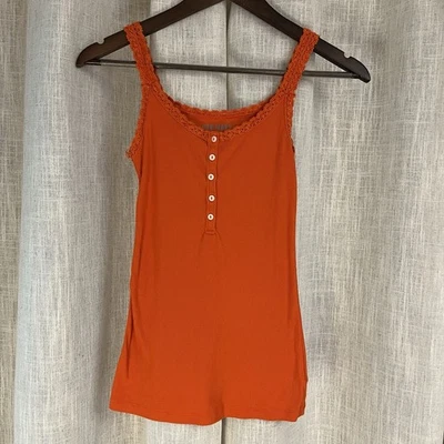 Camiseta sin mangas Old Navy ajustada con ribete de encaje talla S naranja acanalada elástica Y2K Henley Fairy Foto 1 de 4