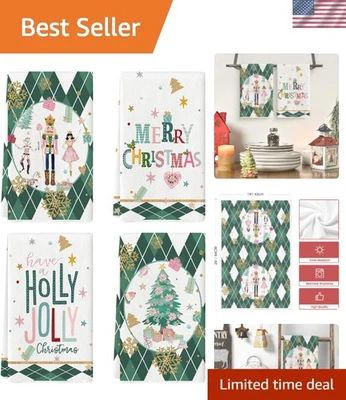 Cascanueces Verde Árbol Navidad Toallas de Cocina Toallas de Plato, 18x26 Pulgadas Nieve... Foto 1 de 4