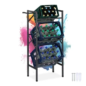 Scaffalatura Porta 3 Casse Acqua Scaffale Acciaio Mobiletto Bevande 109x49x32 cm - Foto 1 di 7