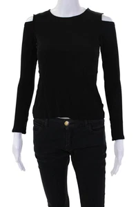 Tracy Reese Womens Stretch Long Sleeve Cold Shoulder Blouse Top Black Size XS - Picture 1 of 5
