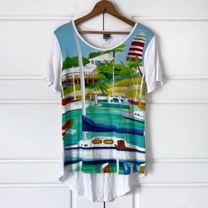 Simply Art by Dolcezza Top Womens Small Colorful Art to Wear Sailboat Beach Sea - Picture 1 of 11
