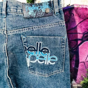 Pantalones de mezclilla Pelle Pelle para mujer 16 azules bordados bolsillos traseros ropa de calle nuevos con etiquetas - Imagen 1 de 15