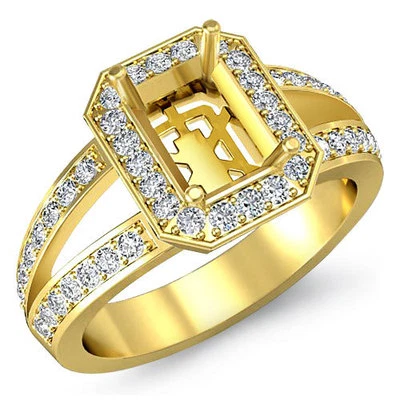 Diamond Engagement Emerald Semi Mount Ring Pre-Set VS1-VS2 18k Yellow Gold 0.55C - Image 1 of 4