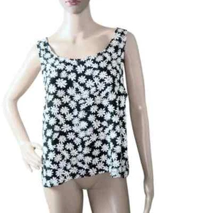 Top sin mangas FCNY para mujer grande negro blanco estampado de margaritas con abertura trasera - Imagen 1 de 10