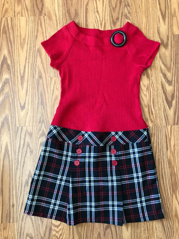 My Michelle Vintage Girls Red and Black Plaid Christmas Holiday Dress size 14 - Image 1 of 4