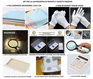 KIT COMPLETO PER LA PULIZIA E LA LAVORAZIONE DI MONETE E OGGETTI PREZIOSI - Foto 1 di 16