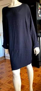 BNWT Ladies H&M Ebony RAVEN BLACK Drawstring Tie Cuff Loose Fit Tunic Dress 20 - Picture 1 of 5