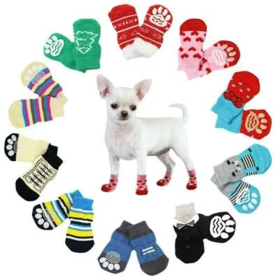 Confezione Da 4 Calzini Morbidi Per Cani Stivali Antiscivolo Scarpe Per ☆ - Image 1 of 4
