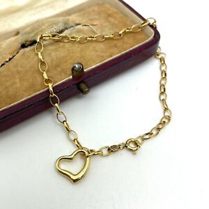 9ct Gold Heart Bracelet 9k Gold Hallmarked Belcher Link 18cm Love Heart Bracelet