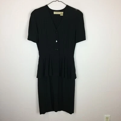 Vintage 80's Liz Claiborne Peplum Dress Size 6 Womans Petite Black Short Sleeve  - Image 1 of 4