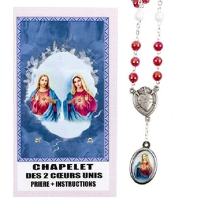 Petit chapelet de Deux Coeurs Unis Jésus Marie avec notice perles plastique - Imagen 1 de 1