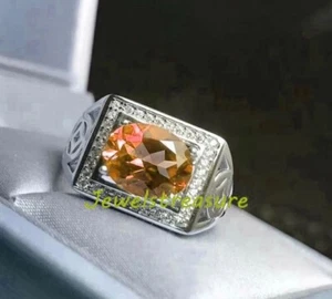 Natural Citrine & CZ Gemstones With 925 Sterling Silver Ring for Men's #709 - Picture 1 of 5