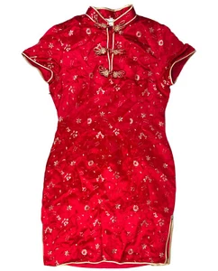 Vintage Panache Oriental Chinese Silk Red Gold Tunic Dress Small / Size 38 RARE - Foto 1 di 9