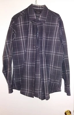 Camisa de vestir para hombre George L gris marino blanco a rayas con botones 42-44 Foto 1 de 4