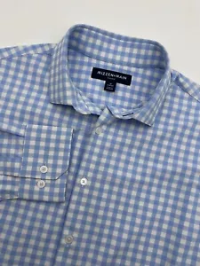 MIZZEN + MAIN Mens MEDIUM Trim Leeward Blue Check Long Sleeve Button Up Shirt - Picture 1 of 9