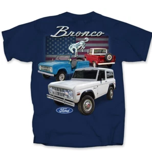 3 Broncos Ford American Flag Navy Tee T-Shirt L Back Graphic - Picture 1 of 2