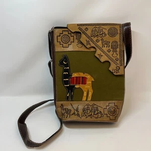 LAMA Cartera Bandolera Bolso Pequeño Verde Marrón Bolso de Mano Gamuza Imitación Cuero - Imagen 1 de 17