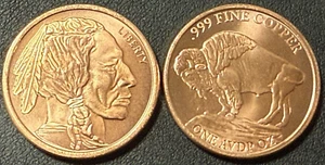 1 Oz AV .999 Feinkupfer US Buffalo Nickel Indian Head Kupferbarren rund - Bild 1 von 1