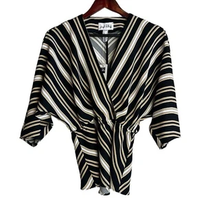 Joseph Ribkoff Striped Blouse Top Size 6 Black Gold White Dolman Sleeve NEW - Picture 1 of 6