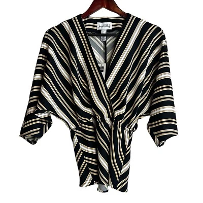 Blusa Top Joseph Ribkoff Rayas Talla 6 Negra Dorada Blanca Manga Dolman NUEVA Foto 1 de 4