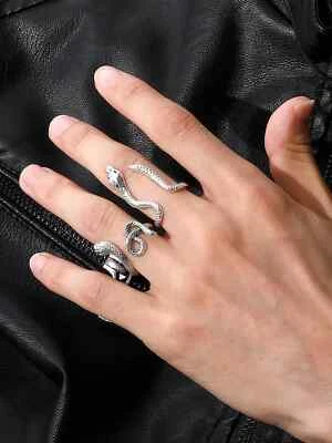 Anello Uomo 2 pezzi Anelli design serpente doppia testa colore argento - Immagine 1 di 3