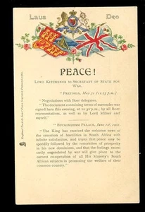 Burenkrieg FRIEDEN Laus Deo Lord Kitchener 1902 Flaggen geprägt PPC Tuck #662 - Bild 1 von 1