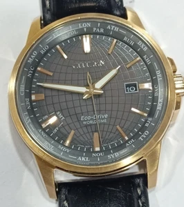 E784-S116261 CITIZEN ECO-DRIVE WORLD TIME BLACK STRAP MEN'S WATCH C2-92 - Picture 1 of 9