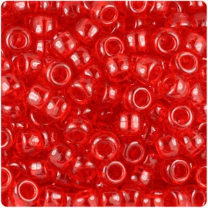 BeadTin Ruby Transparent 9mm Barrel Pony Beads (500pcs) - Bild 1 von 1