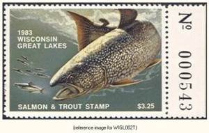 D2K Wisconsin Great Lakes Salmon 1983 3,25 $ mit Etikett - Bild 1 von 1