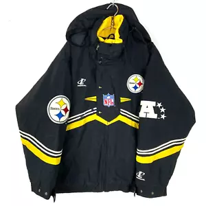 Giacca puffer atletica vintage Pittsburgh Steelers logo XL con cappuccio zip intera anni 90 - Foto 1 di 9