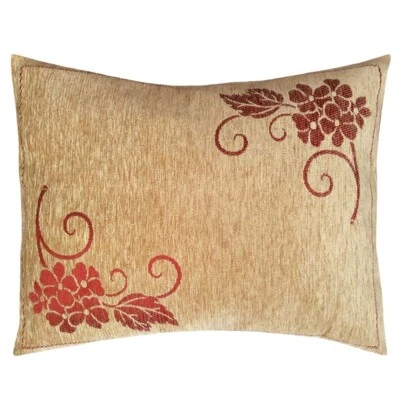 Funda de almohada de jardín para el hogar de 22"x30" chenilla beige floral (begonia roja claret) falsa Foto 1 de 4
