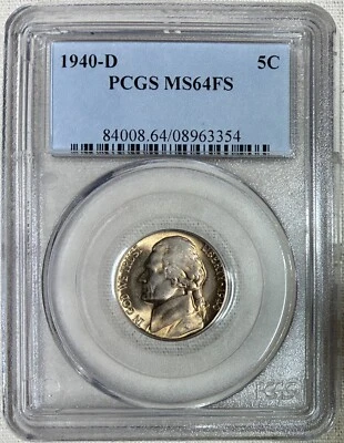 1940-D Jefferson Nickel, PCGS MS-64 FS, Beautiful Luster & Strong Strike - Image 1 of 2