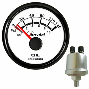 52MM White Oil Pressure Gauge with Sender 10-184ohm 145psi For Car Boat Blue LED - Bild 1 von 9
