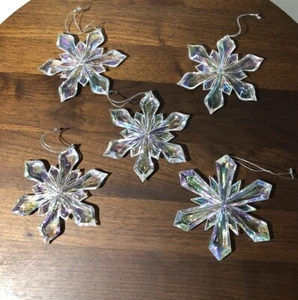 5 Iridescent Acrylic 4 1/4" Snowflake Christmas Ornament - Picture 1 of 3