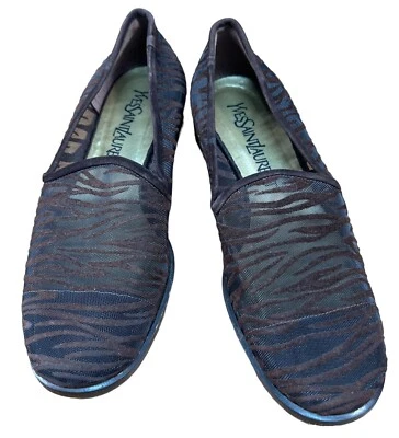 Мокасины Yves Saint Laurent коричневые бархатная сетка YSL тигр/зебра в полоску плоские 5,5 М - Изображение 1 из 4