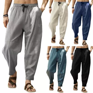 Herren Freizeit Baumwolle Leinen Pumphose Weites Bein Gummibund Locker Harem * 〒 - Bild 1 von 18