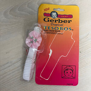 Vintage Gerber Baby Head Band White Pink Floral Bow 1992 NOS Tropical Tesoros